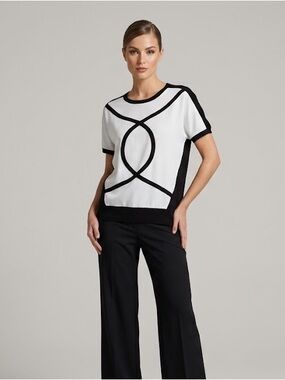Tuzzi Modern Geometric Graphic Black & White Top | Size 8